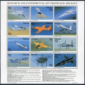 Palau 370 al sheet, 371, MNH. Research,Experimental Jet Propelled Aircraft,1995.