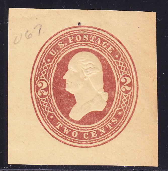 U.S. Cut Square 1884 U277  2cent brown F/VF  Pin Hole