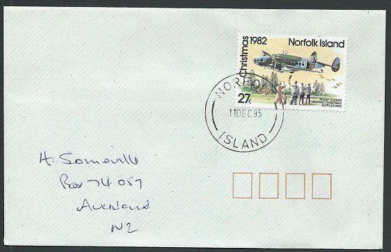 NORFOLK IS 1995 cover to New Zealand - 27c RNZAF Hudson plane..............42816