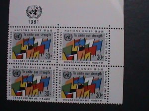 ​UNITED NATION-1961-SC#92- AVSTRACT GROUP OF FLAGS- NY OFFICE IMPRINT BLOCK