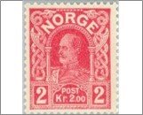 Norway Mint NK 112 King Haakon VII 1910-1918 2 Krone Carmine rose