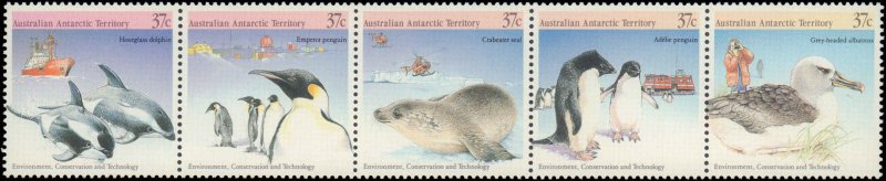 1988 Australian Antarctic Territory #L76, Complete Set, Strip of 5, Never Hinged