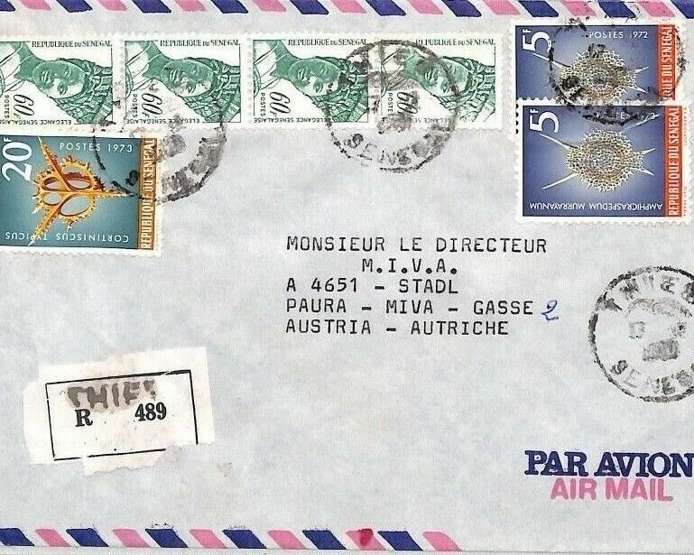 SENEGAL Air Mail Cover *Thies* Registered MIVA MISSIONARY Austria 1970s CA398