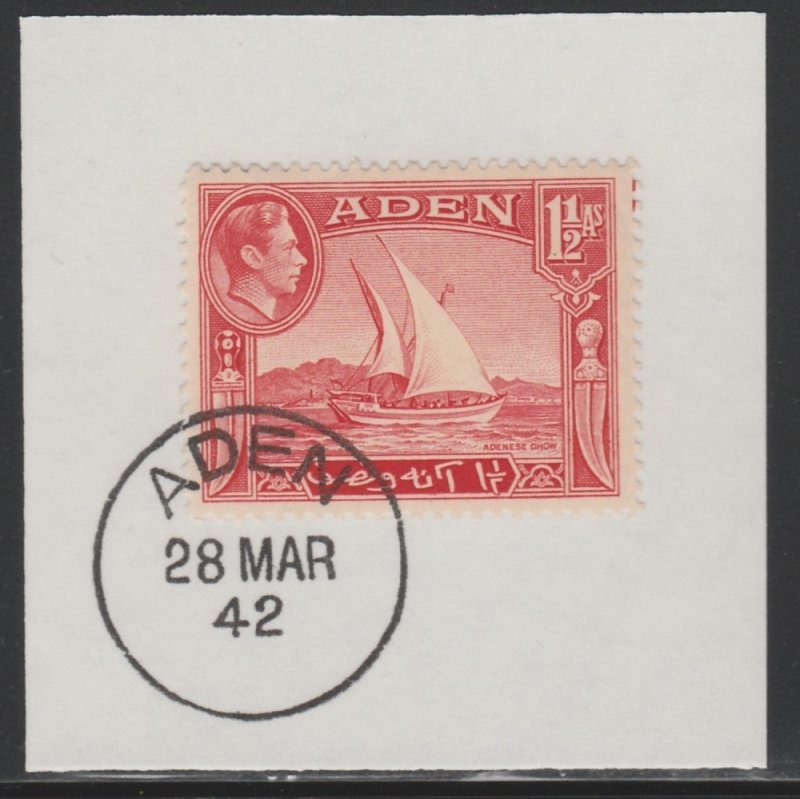 ADEN 1939-48 KG6 1.5a DHOW on piece with MADAME JOSEPH  POSTMARK