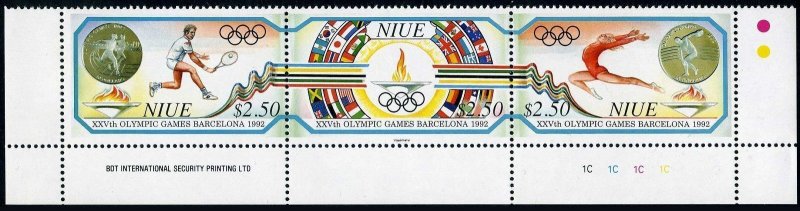 Niue 624 ac-625,MNH.Mi 793-795,Bl.120. Olympics Barceona-1992.Tennis,Gymnast,