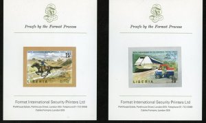 LIBERIA GROUP OF TWO 100th ANNIVERSARY OF THE UPU  IMPERF PROOFS PASTED ON CARD