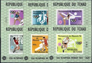 1972 Chad Olympics Munich, 6 Single Sheets VF/MNH! pay only 15%! CAT 220$