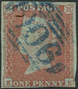 1841 Penny Red (EK) with Woburn 906 Cancel in Blue Cat £250+