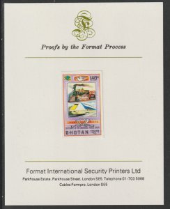 Bhutan 1974 UPU 2ch LOCOMOTIVES imperf proof mounted on Format I...