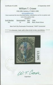Scott 9X1 Washington Postmasters Provisional Used Stamp with Crowe Cert (9X1-C1)