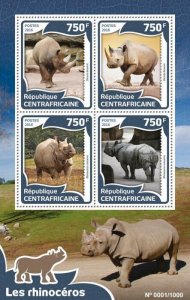 2016 Centrafrique - Rhinoceros. Y&T: 4216-4219; Michel: 5970-5975