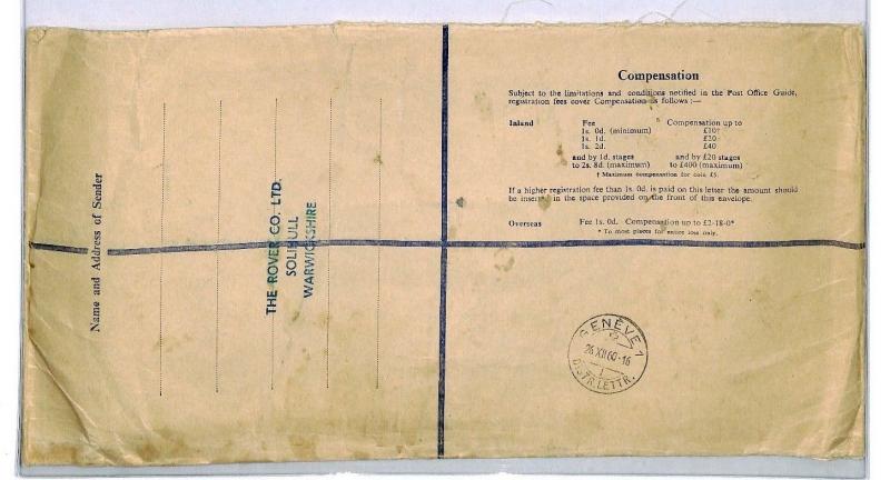 GB Cover Solihull *PERFORATED METER LABEL STAMP* 1960 Registered Air Warcs CP108