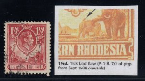 Northern Rhodesia, SG 29b, used Tick Bird Flaw variety