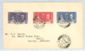 St. Lucia 107-109 1937 Royalty, King George VI, Coronation FDC