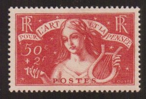 France  #B43   MLH 1935  symbolic of music  50c + 2fr