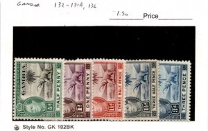 Gambia, Postage Stamp, #132-134A, 136 Mint Hinged, 1938 Elephant (AC)