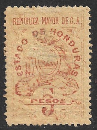 HONDURAS 1898 5PESOS Orange Brown Documentary Revenue MLH