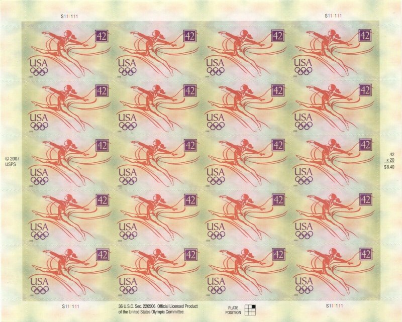 US: 2008 BEIJING OLYMPICS; Sc 4334; Sheet of 20, 42 Cents Values