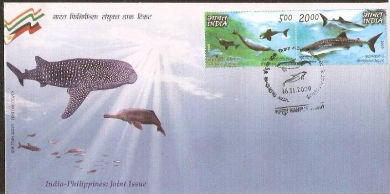 India - Philipines 2009 Joint Issue Whale Dolphin Marine Life Mammals Animal ...