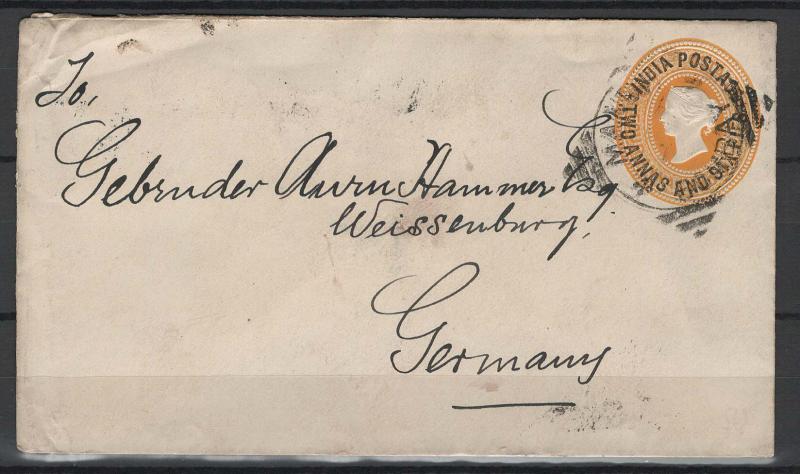 India H & G # B5, pse postal stationery envelope, used, issued 1891