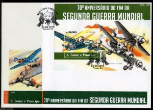 SAO TOME  2015  70th ANNIVERSARY OF THE END OF WW II   AIRPLANE S/S  FDC 