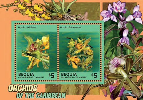BEQUIA 2014 - ORCHIDS OF THE CARIBBEAN - Souvenir Stamp Sheet of 2 - MNH