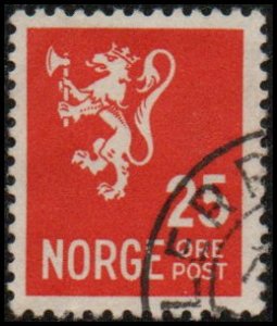 Norway 197A - Used - 25o Lion Rampant (Perf 13 x 13.5) (1946)