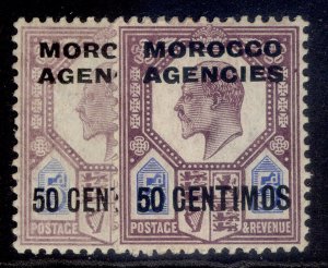 MOROCCO AGENCIES EDVII SG119 + 119a, 50c on 5d SHADE VARIETIES, M MINT. Cat £25.