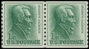 US 1225 Andrew Jackson 1c pair (2 stamps from coil) MNH 1963