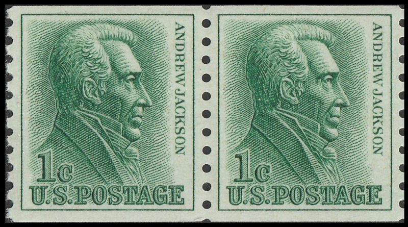 US 1225 Andrew Jackson 1c pair (2 stamps from coil) MNH 1963