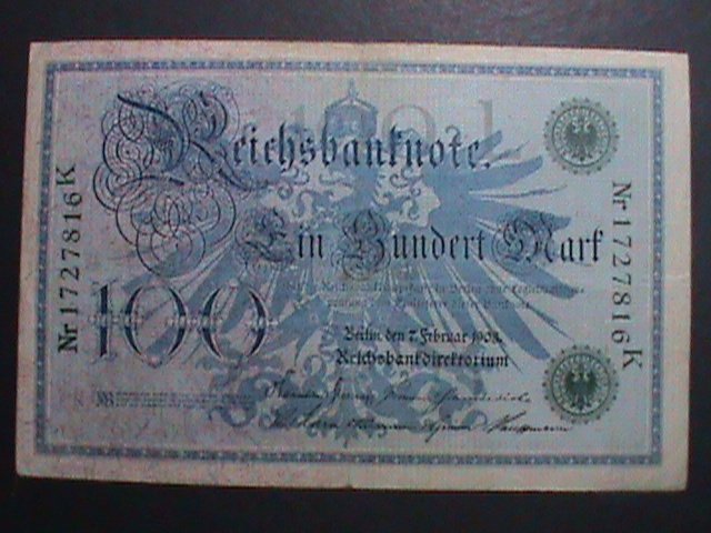 ​GERMANY 1908-OVER 114YEARS OLD RCICHS BANK NOTE USED ANTIQUE  CURRENCY VF