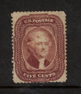 USA #28 Mint Fine Original Gum Hinged Red Brown Type I - Short Perfs At Left