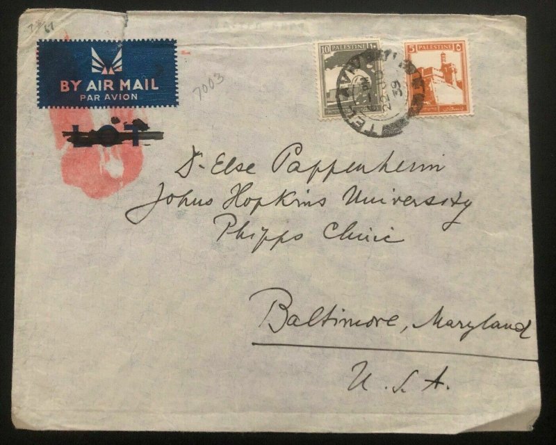 1939 Tel Aviv Palestine Airmail Cover To Baltimore MD Usa