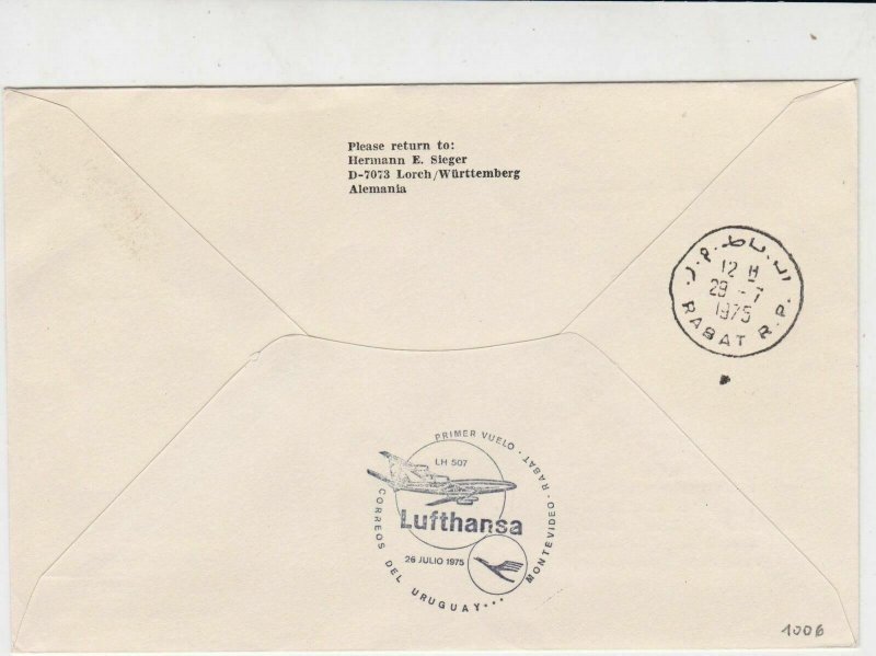 Uruguay 1975 Lufthansa LH507 Slogan Cancel Flight Airmail Stamps Cover Ref 29406 