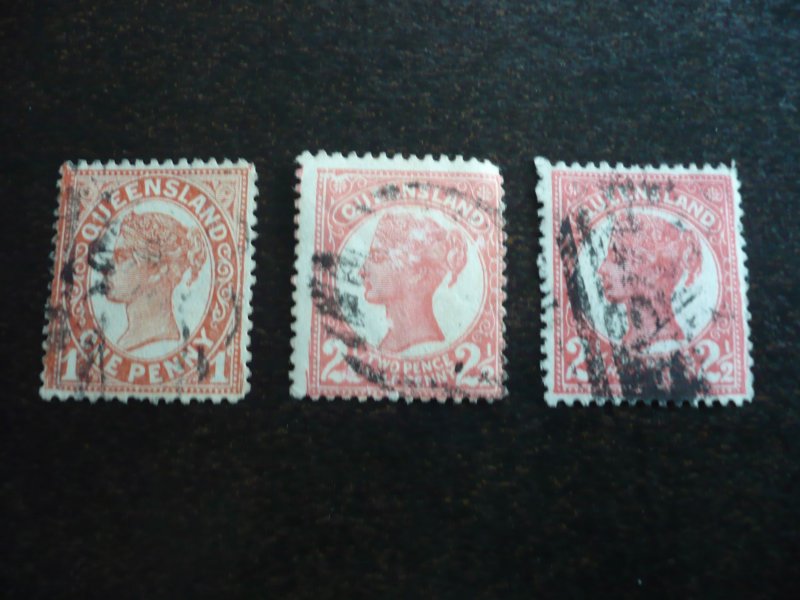 Stamps - Queensland - Scott# 109,110,110a - Used Part Set of 3 Stamps