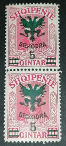 Albania 5 on 10 qintar rose red 1920 Michel 69 pair MNH