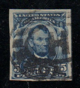 US #315 SCV $1250.00 VF used, three large margins, faint face free cancel,  s...