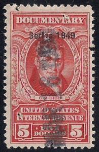 #R527 5 Dollar G.M. Bibb, 1949  Documentary stamp used F-VF