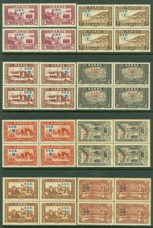 EDW1949SELL : FRENCH MOROCCO 1938 Sc #B13-20, CB22-23 Cplt set Blk of 4 Cat $292