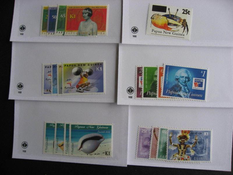 PAPUA NEW GUINEA 19 different MNH 1995-2000 era sets in sales cards,very topical 