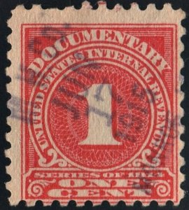 R207 1¢ Documentary Stamp (1914) Used/Date Stamp