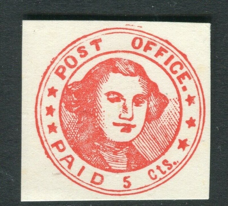 USA; Early classic Local or Private Post reprinted issue unused Post Office Paid