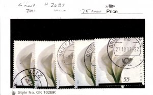 Germany, Postage Stamp, #2639 (5 Ea) Used, 2011 Calla Lily FLower (AD)