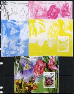 Togo 2014 Orchids imperf s/sheet B - the set of 5 imperf ...