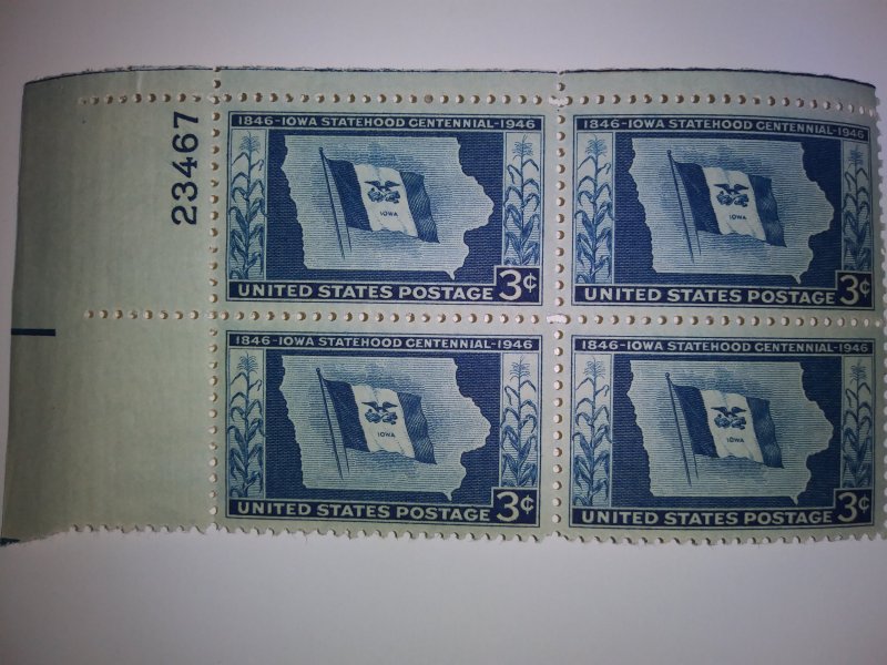 SCOTT #942 IOWA STATEHOOD MINT NEVER HINGED PLATE BLOCK VERY NICE