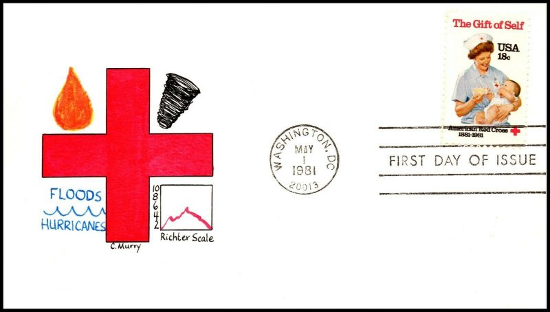 Scott 1910 18 Cents American Red Cross C Murry Hand Painted FDC 8 Of 40