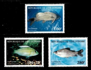 Ivory Coast 1999 - Fish, Marine Life, Catfish - Set of 3v - Scott 1048-50 - MNH