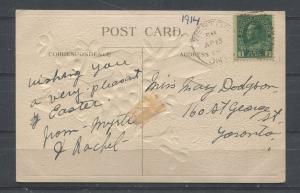 Canada #104v 1c Dp. Dull Bl. Green on 1914 Embossed Easter Postcard - VF-82