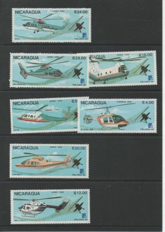 Thematic Stamps Transport - NICARAGUA 1988 HELICOPTERS 2971/7  7v mint