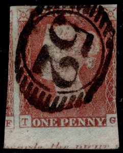 GB QV SG8, 1d red-brown PLATE 85, USED. Cat £35. MARGINAL INSCRIPTION TG